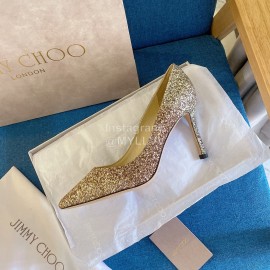 Jimmy Choo Fashion Shining Pointed High Heels For Women Gold