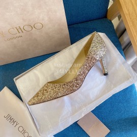 Jimmy Choo Fashion Shining Pointed High Heels For Women Gold