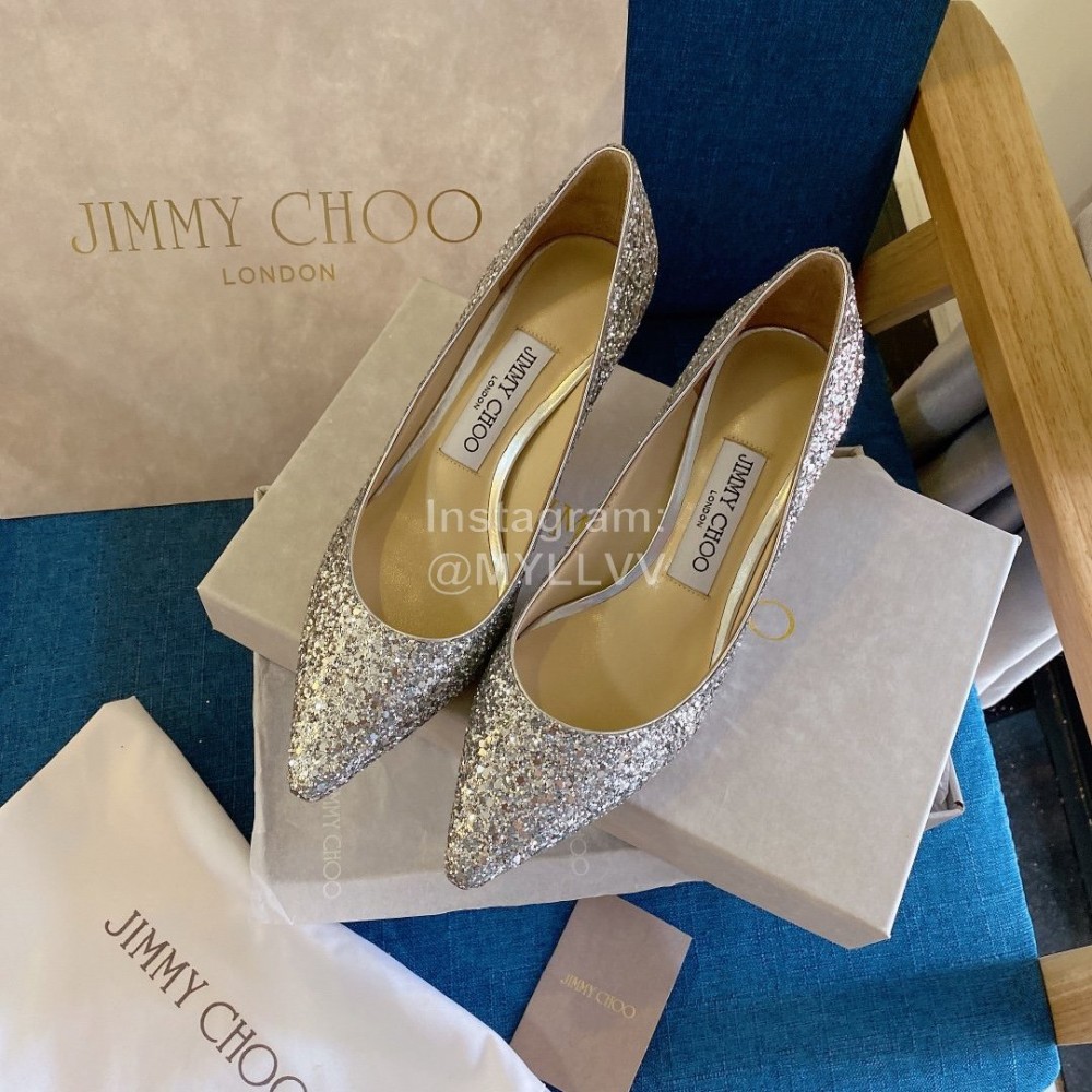 Jimmy Choo Fashion Shining Pointed High Heels Silver For Women