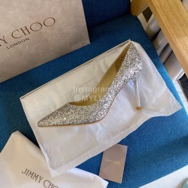 Jimmy Choo Fashion Shining Pointed High Heels Silver For Women