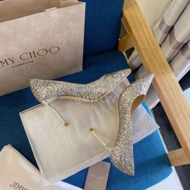 Jimmy Choo Fashion Shining Pointed High Heels Silver For Women