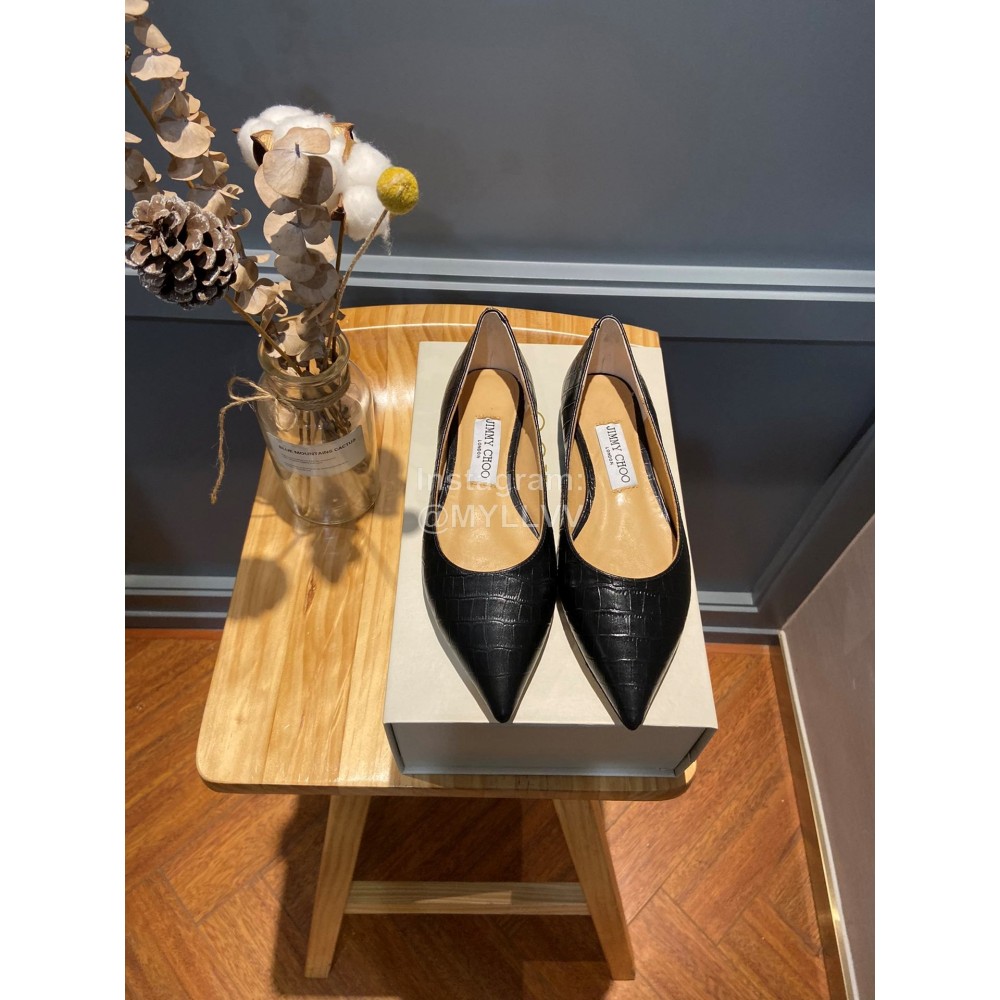 Jimmy Choo Soft Embossed Leather Pointed Shoes For Women Black