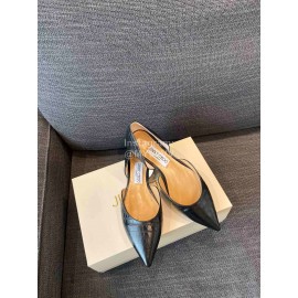 Jimmy Choo Soft Embossed Leather Pointed Shoes For Women Black