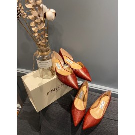 Jimmy Choo Soft Embossed Leather Pointed Shoes For Women Red