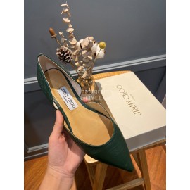 Jimmy Choo Soft Embossed Leather Pointed Shoes For Women Green