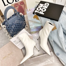 Jimmy Choo Fashion Elastic Leather High Heeled Boots For Women White