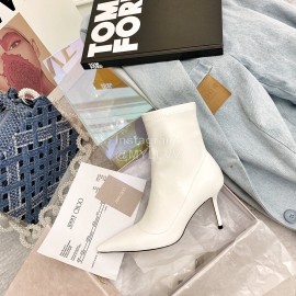 Jimmy Choo Fashion Elastic Leather High Heeled Boots For Women White