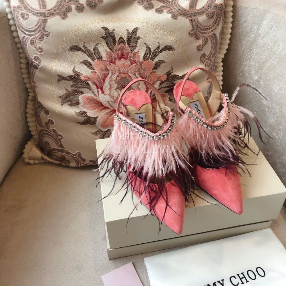 Jimmy Choo Fashion Sheepskin High Heel Sandals For Women Rose Red