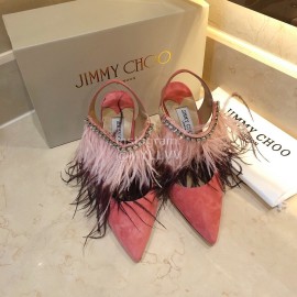 Jimmy Choo Fashion Sheepskin High Heel Sandals For Women Rose Red