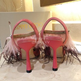 Jimmy Choo Fashion Sheepskin High Heel Sandals For Women Rose Red