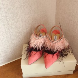 Jimmy Choo Fashion Sheepskin High Heel Sandals For Women Rose Red