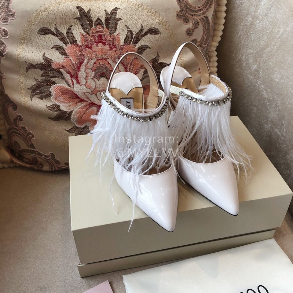 Jimmy Choo Fashion Sheepskin High Heel Sandals For Women White