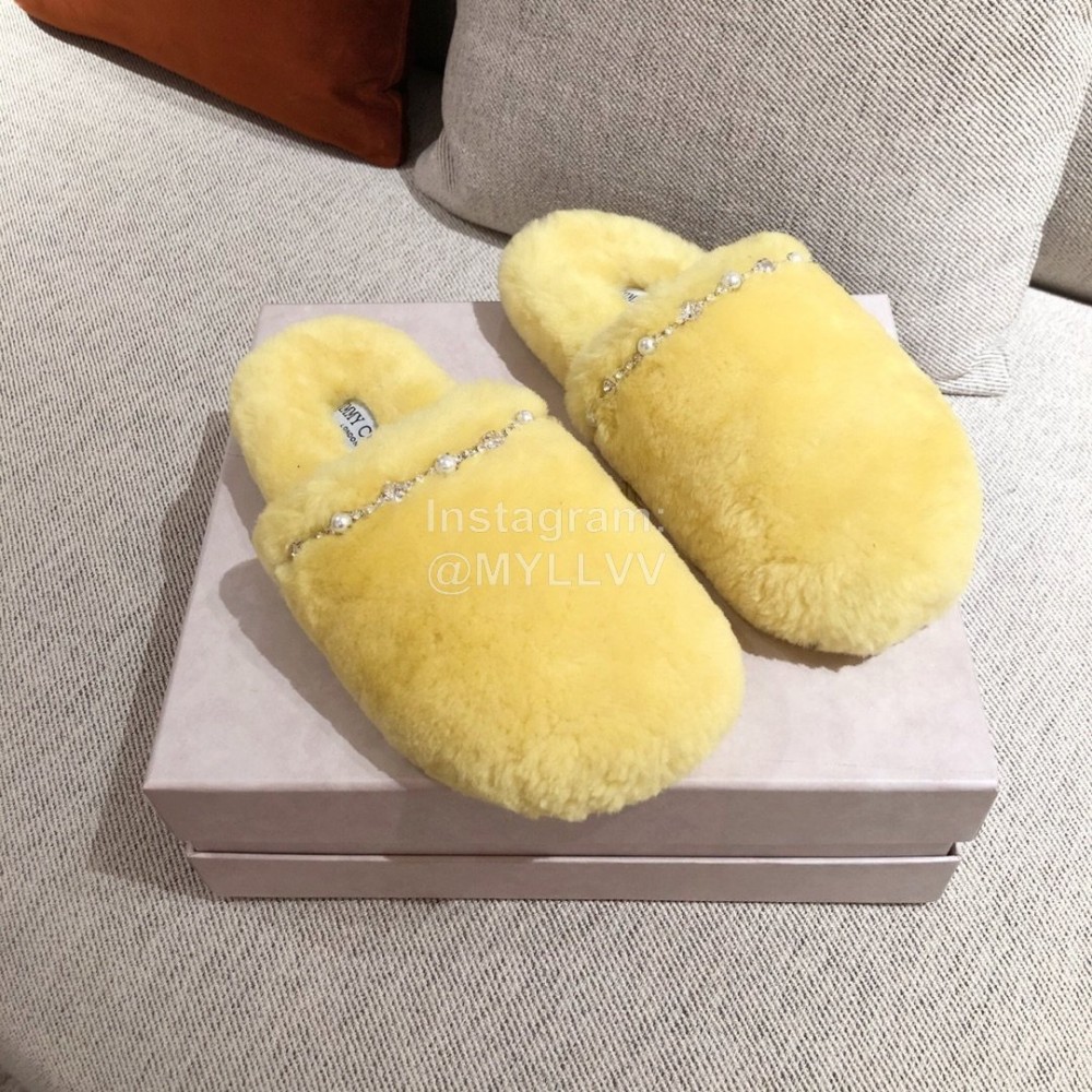 Jimmy Choo Autumn Winter Soft Fur Slippers For Women Yellow