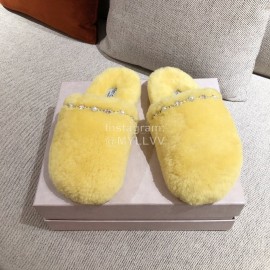 Jimmy Choo Autumn Winter Soft Fur Slippers For Women Yellow