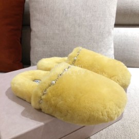 Jimmy Choo Autumn Winter Soft Fur Slippers For Women Yellow