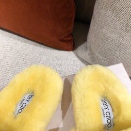 Jimmy Choo Autumn Winter Soft Fur Slippers For Women Yellow