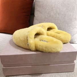 Jimmy Choo Autumn Winter Soft Fur Slippers For Women Yellow