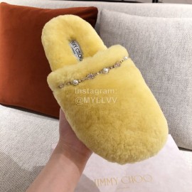Jimmy Choo Autumn Winter Soft Fur Slippers For Women Yellow