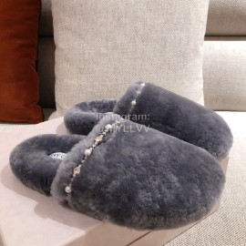 Jimmy Choo Autumn Winter Soft Fur Slippers For Women Gray