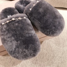 Jimmy Choo Autumn Winter Soft Fur Slippers For Women Gray