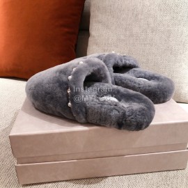Jimmy Choo Autumn Winter Soft Fur Slippers For Women Gray