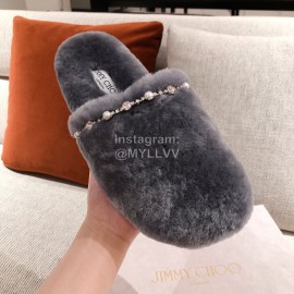 Jimmy Choo Autumn Winter Soft Fur Slippers For Women Gray