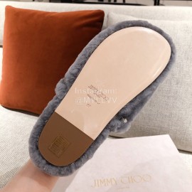 Jimmy Choo Autumn Winter Soft Fur Slippers For Women Gray