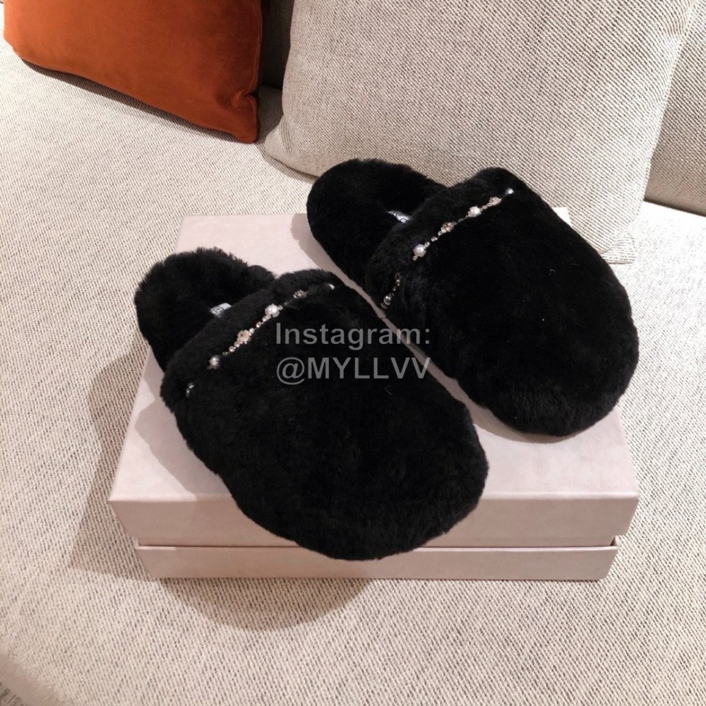Jimmy Choo Autumn Winter Soft Fur Slippers For Women Black