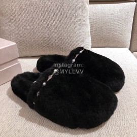 Jimmy Choo Autumn Winter Soft Fur Slippers For Women Black