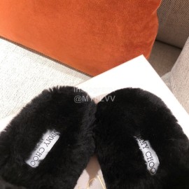 Jimmy Choo Autumn Winter Soft Fur Slippers For Women Black