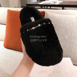 Jimmy Choo Autumn Winter Soft Fur Slippers For Women Black