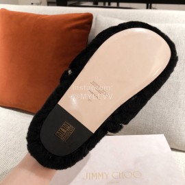 Jimmy Choo Autumn Winter Soft Fur Slippers For Women Black