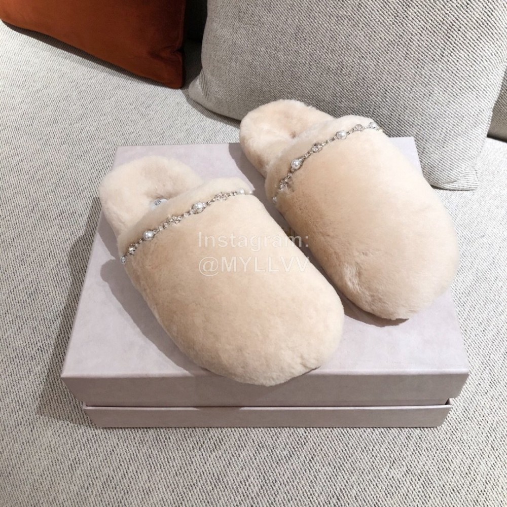 Jimmy Choo Autumn Winter Soft Fur Slippers For Women Beige