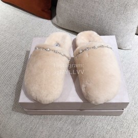Jimmy Choo Autumn Winter Soft Fur Slippers For Women Beige