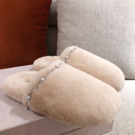 Jimmy Choo Autumn Winter Soft Fur Slippers For Women Beige