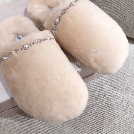 Jimmy Choo Autumn Winter Soft Fur Slippers For Women Beige
