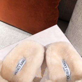 Jimmy Choo Autumn Winter Soft Fur Slippers For Women Beige