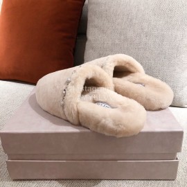Jimmy Choo Autumn Winter Soft Fur Slippers For Women Beige