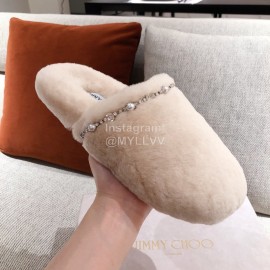 Jimmy Choo Autumn Winter Soft Fur Slippers For Women Beige
