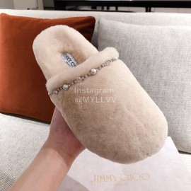 Jimmy Choo Autumn Winter Soft Fur Slippers For Women Beige