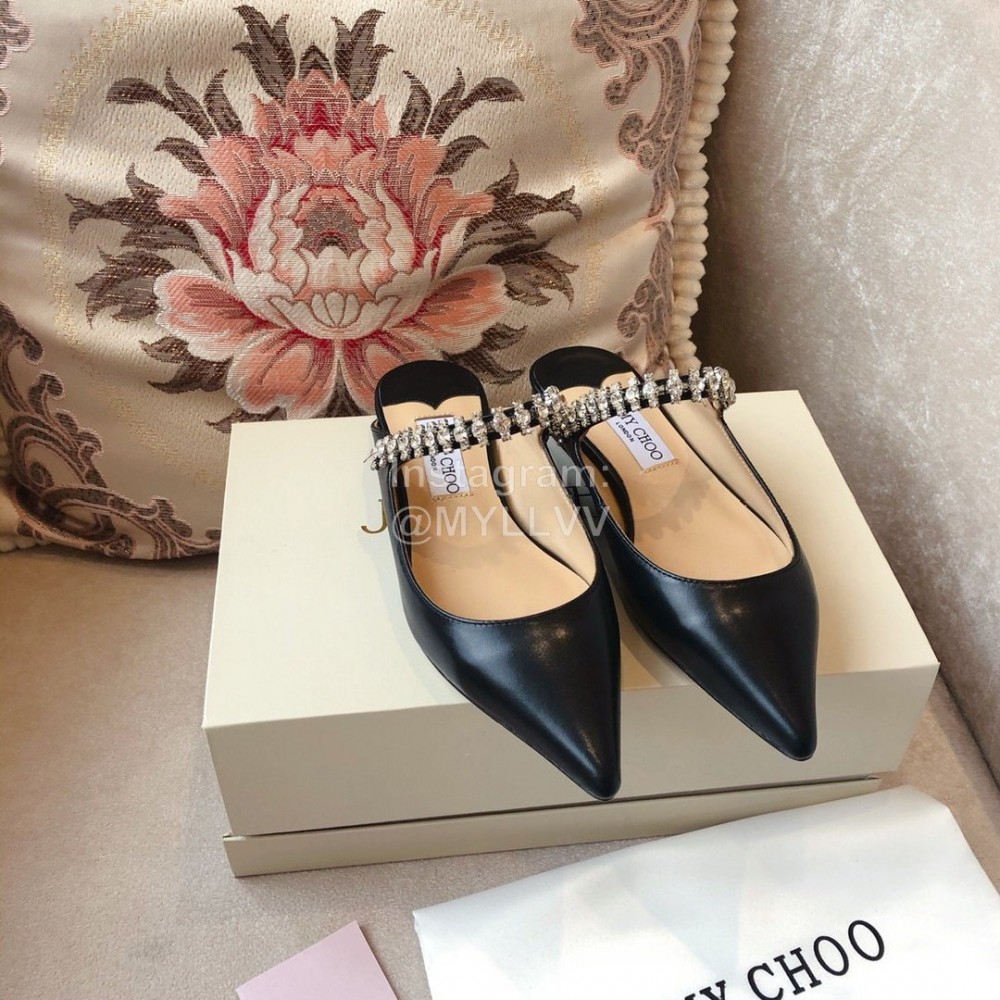 Jimmy Choo Soft Leather Flat Heel Sandals For Women Black