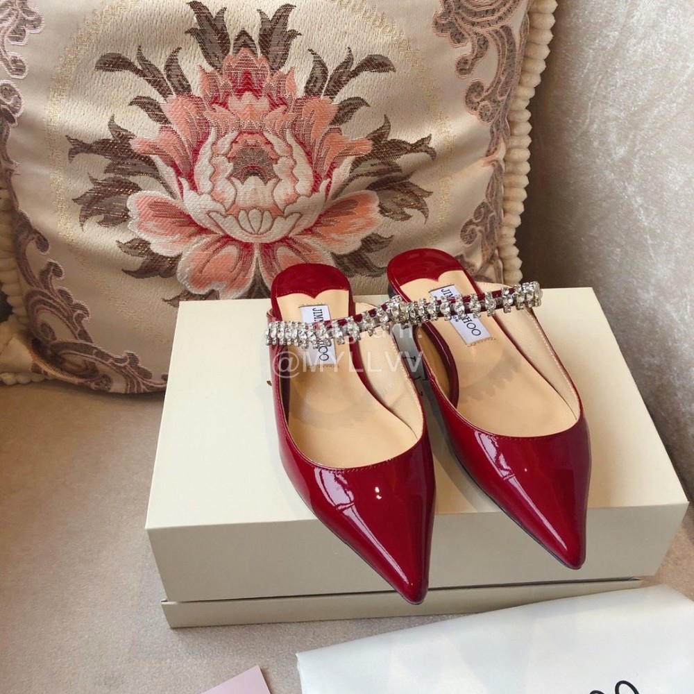 Jimmy Choo Patent Leather Flat Heel Sandals For Women Red