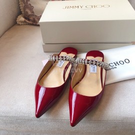 Jimmy Choo Patent Leather Flat Heel Sandals For Women Red