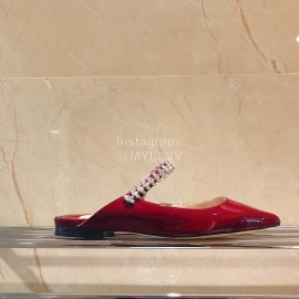 Jimmy Choo Patent Leather Flat Heel Sandals For Women Red