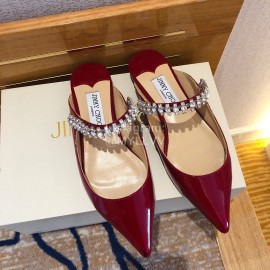 Jimmy Choo Patent Leather Flat Heel Sandals For Women Red