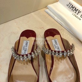 Jimmy Choo Patent Leather Flat Heel Sandals For Women Red