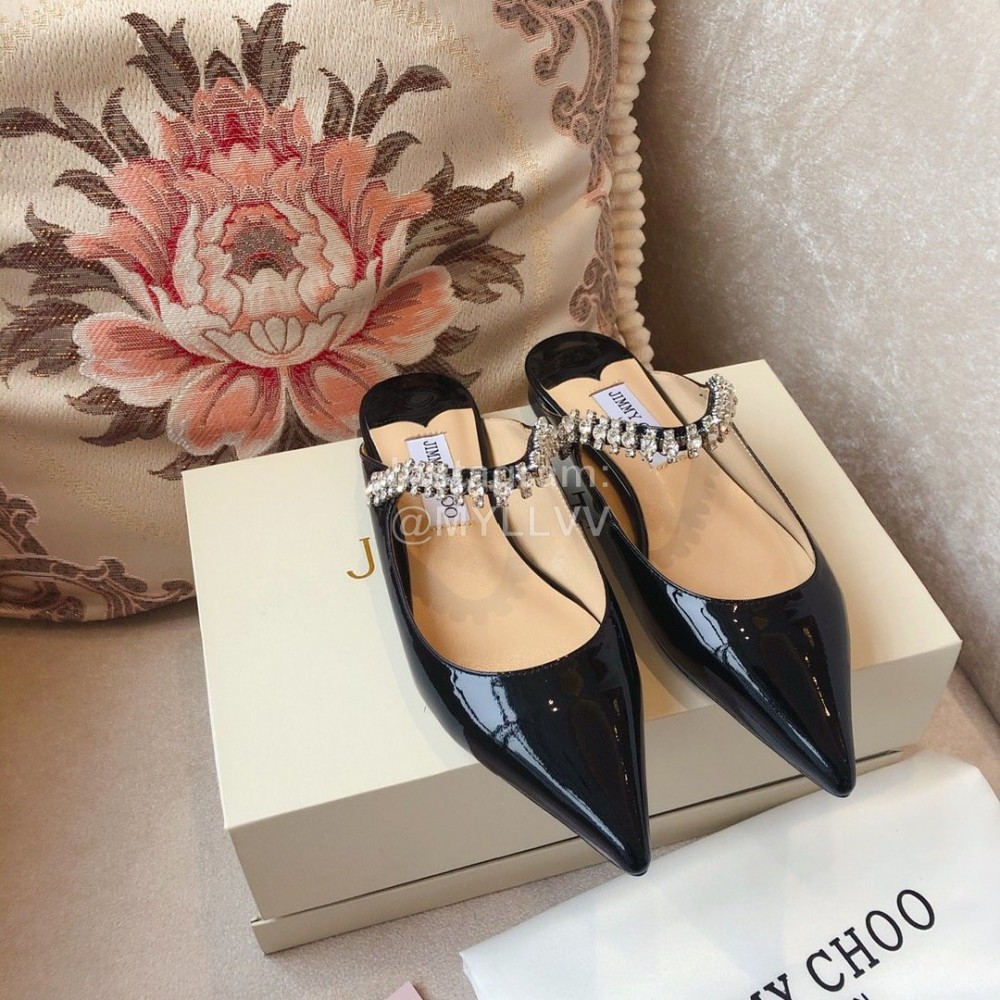 Jimmy Choo Patent Leather Flat Heel Sandals For Women Black