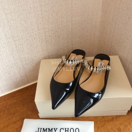 Jimmy Choo Patent Leather Flat Heel Sandals For Women Black