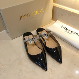 Jimmy Choo Patent Leather Flat Heel Sandals For Women Black