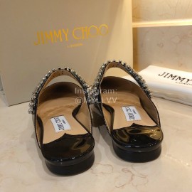 Jimmy Choo Patent Leather Flat Heel Sandals For Women Black